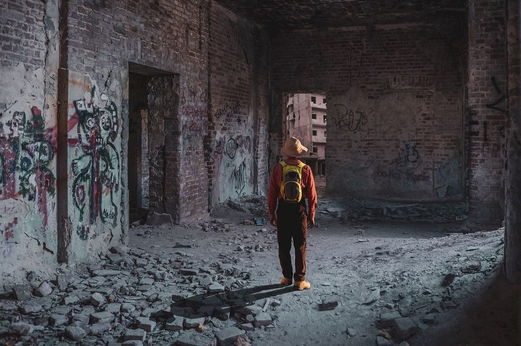 man, building, apocalyptic, war, disaster, survivor, fantasy, survival, dystopian, future, destruction, composition